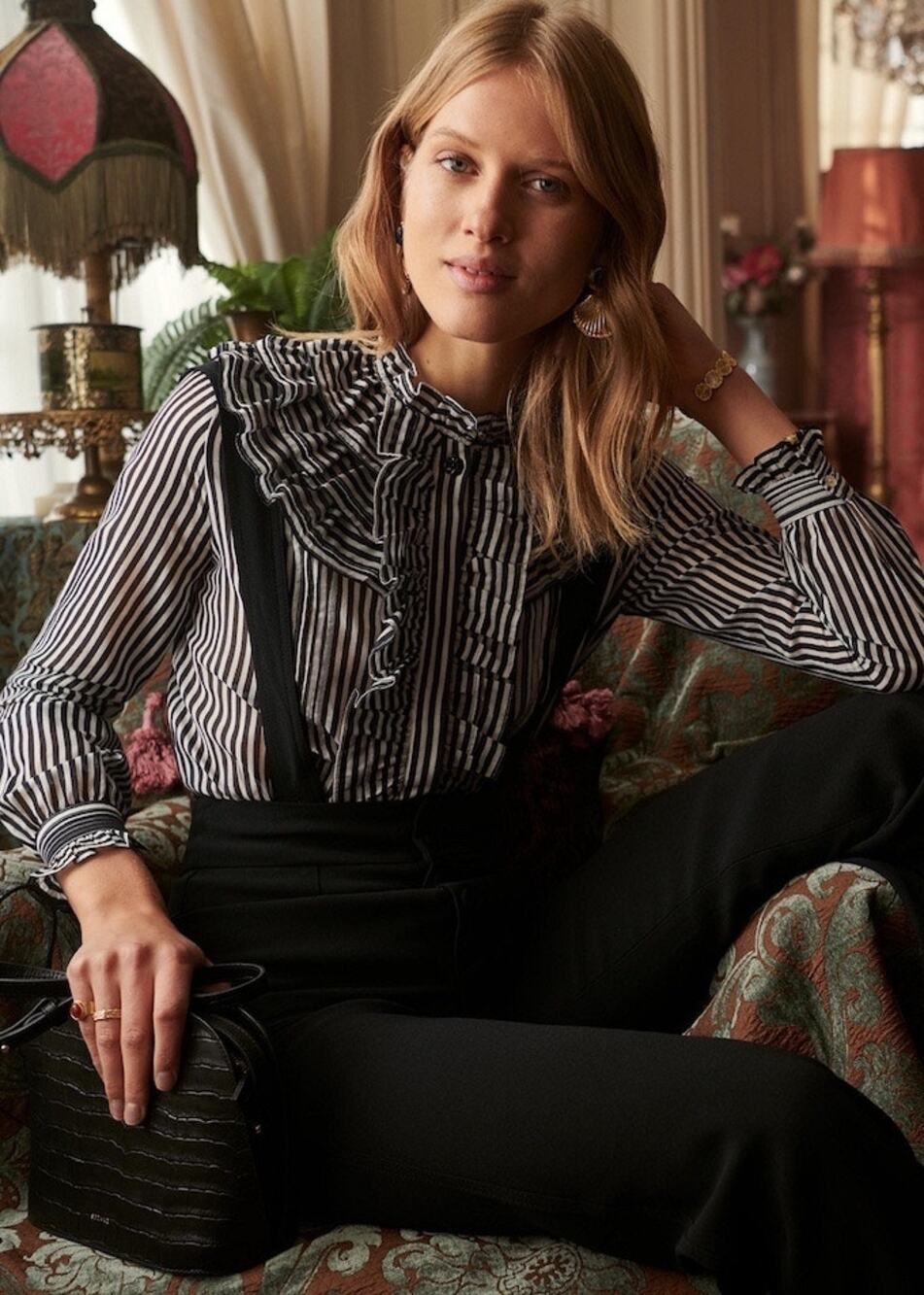 RARE Sezane x Manoush Alyosha Shirt FR38 US6 Ruffle Cotton Silk Blouse